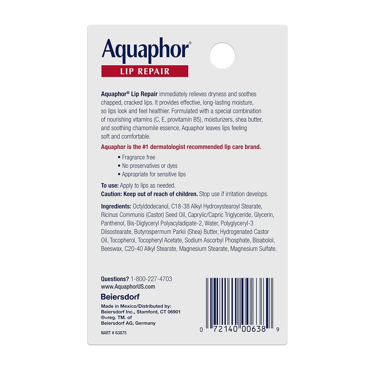 Aquaphor Lip Repair Ointment - Long-lasting Moisture to Soothe Dry Chapped Lips - .35 fl. oz. Tube - 24hrsmart
